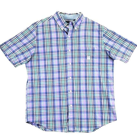 Chaps Other - CHAPS Mens Plaid Short Sleeve Button Down Shirt Cotton Polyester Blend Size L